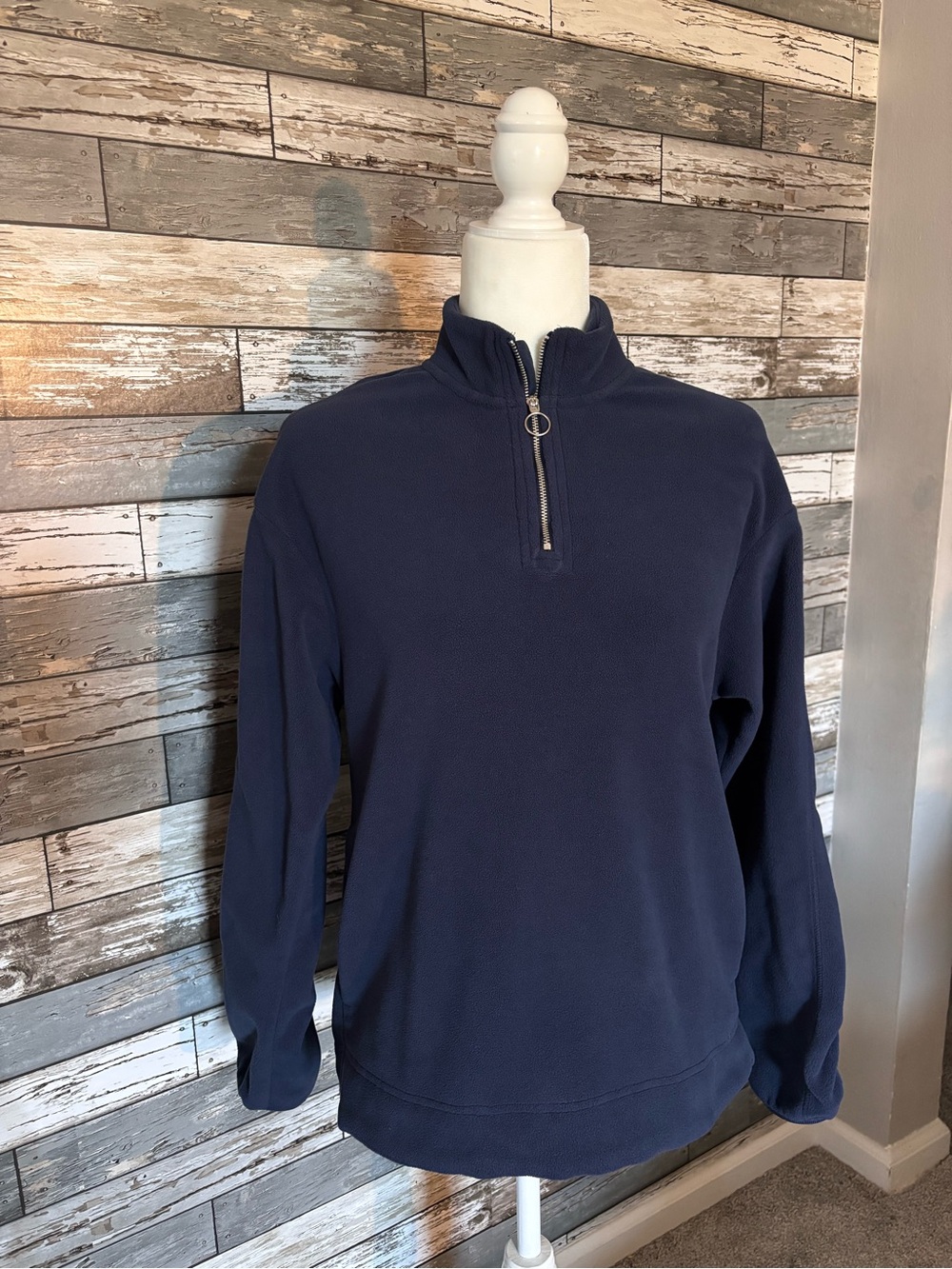 Nike Fleece Navy Quarter-Zip Pullover Sweater Athleisure Loungewear Womens S